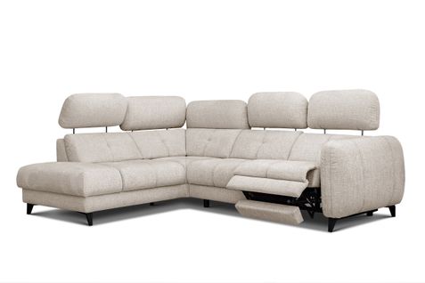Sven Canapé D’angle 4 Places, 1 Relax, Appuie-tête Réglables, Crème