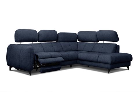 Sven Canapé D’angle 4 Places, 1 Relax, Appuie-tête Réglables, Bleu Marine