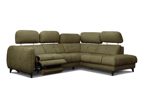 Sven Canapé D’angle 4 Places, 1 Relax, Appuie-tête Réglables, Olive