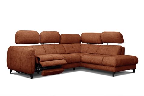 Sven Canapé D’angle 4 Places, 1 Relax, Appuie-tête Réglables, Orange Foncé