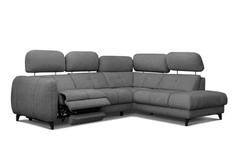 Sven Canapé D’angle 4 Places, 1 Relax, Appuie-tête Réglables, Gris Foncé