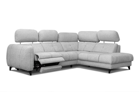 Sven Canapé D’angle 4 Places, 1 Relax, Appuie-tête Réglables, Gris Clair