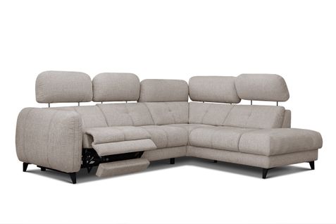 Sven Canapé D’angle 4 Places, 1 Relax, Appuie-tête Réglables, Beige