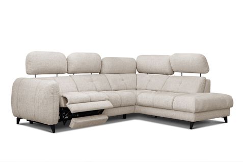 Sven Canapé D’angle 4 Places, 1 Relax, Appuie-tête Réglables, Crème