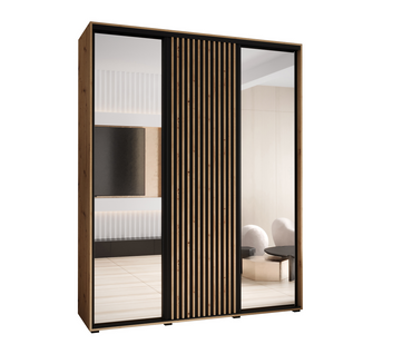Armoire Sapporo 2 à Portes Coulissantes 205,2/200/45 3 Portes (artisan/noir)