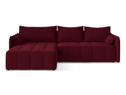 Canapé D’angle 3 Places Gauche Convertible Moku En Velours Bourgogne