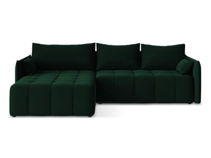 Canapé D’angle 3 Places Gauche Convertible Moku En Velours Bouteille Verte