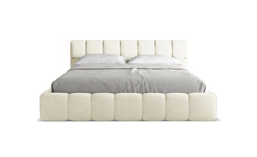 Lit Coffre Nalu 180x200 Cm En Tissu Chenille Beige