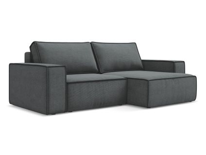 Canapé D’angle 2 Places Droit Convertible Kimo En Tissu Texturé Gris