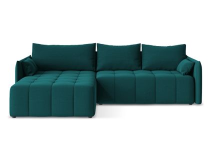 Canapé D’angle 3 Places Gauche Convertible Moku En Velours Marin