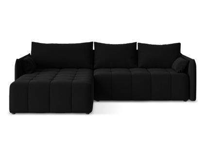 Canapé D’angle 3 Places Gauche Convertible Moku En Velours Noir