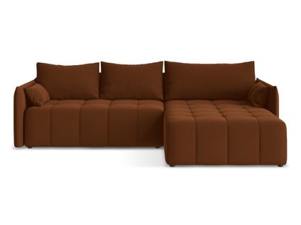Canapé D'angle Droit Convertible Moku En Velours Terre Cuite
