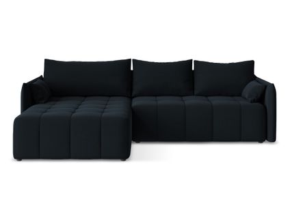 Canapé D’angle 3 Places Gauche Convertible Moku En Velours Bleu Royal