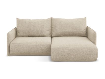 Canapé D’angle 2,5 Places Droit Convertible Nanea En Tissu Chenille Beige Foncé