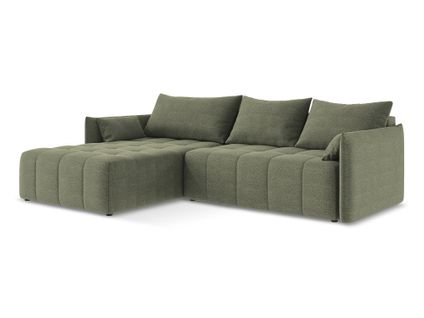 Canapé D’angle 3 Places Gauche Convertible Moku En Tissu Bouclette Olive