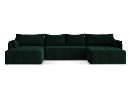 Canapé Panoramique 5 Places Moku En Velours Bouteille Verte