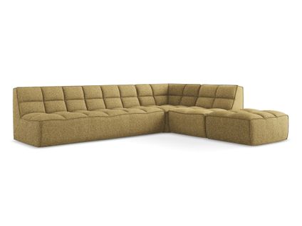 Canapé D'angle 5 Places Modulaire Droit Kalai En Tissu Texturé Moutarde