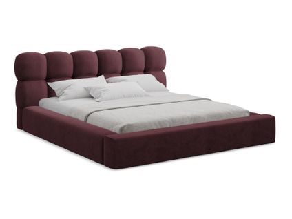 Lit Rembourré Avec Rangement Kahu 200 X 140 En Velours Bourgogne