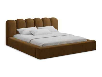 Lit Rembourré Avec Rangement Mano 200 X 180 En Velours Moutarde