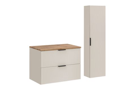 Ensemble Adel Cachemire Meuble Suspendu Sous Vasque Avec Plan Chêne 80 Cm Et Colonne 35 X 140 Cm