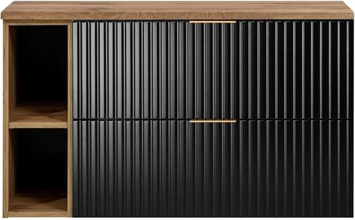 Meuble Sous Vasque Flow Noir 100 Cm Avec L'étagère - Extension Et Plan Chêne