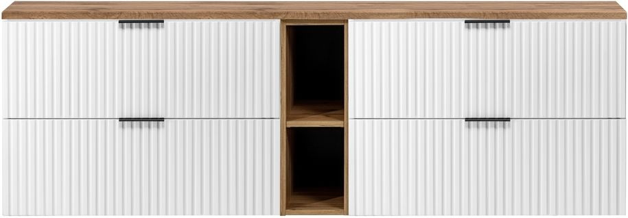 Meuble Sous Vasque Flow Blanc 180 Cm Avec L'étagère - Extension Et Plan Chêne