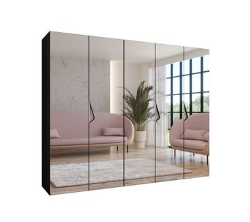 Armoire à Portes Battantes Sandi 3 250 / 202 / 52 (noir + Poignées: Cachemire)