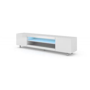 Commode Meuble TV LED Kate Blanc Brillant 41,6x189x37cm (hxlxp) Design Moderne De Haute Qualité