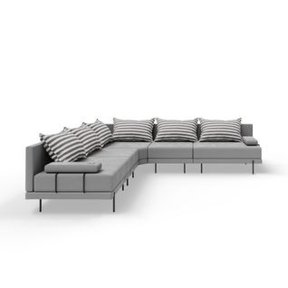 Salon D'angle De Jardin En Bois Bahama L 298 X 298 Cm Gris + Rayures (set 3)