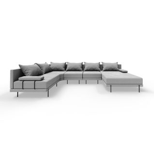 Salon D'angle De Jardin En Bois Bahama XL 222 X 370 Cm En Forme De U - Gris Côté Gauche (set 4)
