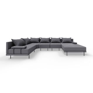 Salon D'angle De Jardin En Bois Bahama XL 222 X 370 Cm En Forme De U - Gris Foncé Côté Gauche