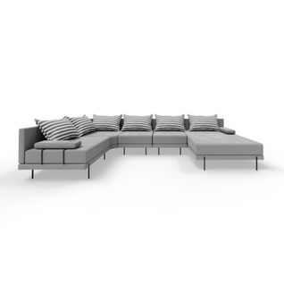 Salon D'angle De Jardin En Bois Bahama XL 222 X 370 Cm En Forme De U - Gris + Rayures Côté Gauche
