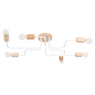 Lustre Acier Blanc/bois Naturel E27 6 Timbo