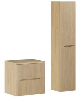 Ensemble Nordic Chêne Meuble Suspendu Sous Vasque Avec Plan 60 Cm Et Colonne 35 X 170 Cm