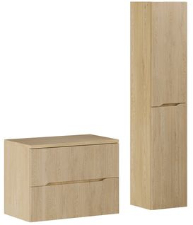 Ensemble Nordic Chêne Meuble Suspendu Sous Vasque Avec Plan 80 Cm Et Colonne 35 X 170 Cm