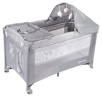 Lit Parapluie De Voyage Pour Bébé 2 Niveaux De Matelas (haut 0-6 Mois, Bas 6-36 Mois) - Pliable Gris