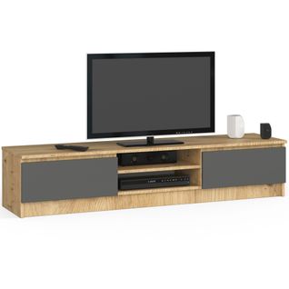 Meuble TV Pour Salon Chêne Artisan 160 Cm 2 Portes Façade Gris Graphite 2 Étagères 160x40x33