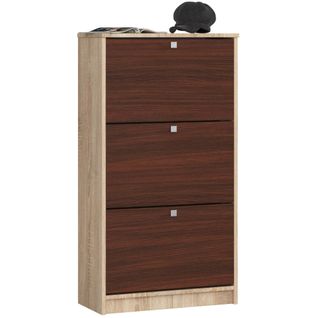 Meuble à Chaussures Chêne Sonoma 60 Cm 3 Portes Façade Wengé 3 Étagères 60x28,5x113 Cm