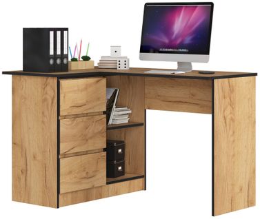 Bureau Akord D'angle Gauche B16 Chêne Craft 124 Cm 3 Tiroirs Façade Chêne Craft