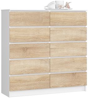 Commode K120 Blanche 120 Cm 10 Tiroirs Façade Chêne Sonoma 120x40x121 Cm