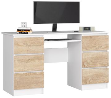 Bureau D'ordinateur A11 Blanc 135 Cm 6 Tiroirs Façade Chêne Sonoma 135x50x77 Cm