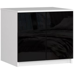 Surmeuble Pour Armoire S60 Blanc 60 Cm 2 Portes Façade Noir Brillant 2 Étagères 60x51x55 Cm