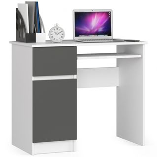 Bureau D'ordinateur Gauche Piksel Blanc 90 Cm 1 Porte 1 Tiroir Façade Gris Graphite 3 Étagères