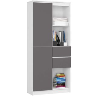 Bibliothèque De Bureau, Armoire R60 Blanche 60 Cm 2 Portes 1 Tiroir Façade Gris Graphite