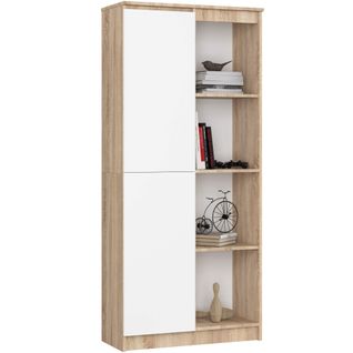 Bibliothèque De Bureau R80 Chêne Sonoma 80 Cm 1 Porte Façade Blanche 8 Étagères 80x35x180 Cm