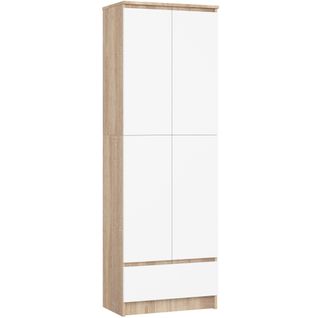 Bibliothèque De Bureau, Armoire R60 Sonoma 60 Cm 2 Portes 1 Tiroir Façade Blanche 4 Étagères