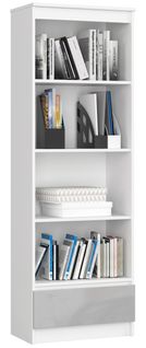 Bibliothèque De Bureau R60 Blanche 60 Cm 1 Tiroir Façade Métallique Brillant 4 Étagères