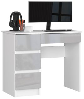 Bureau D'ordinateur Gauche A7 Blanc 90 Cm 4 Tiroirs Façade Métallique Brillant 90x50x77 Cm