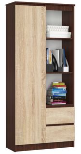 Bibliothèque De Bureau R11 Wengé 80 Cm 1 Porte 2 Tiroirs Façade Sonoma 7 Étagères 80x35x180 Cm