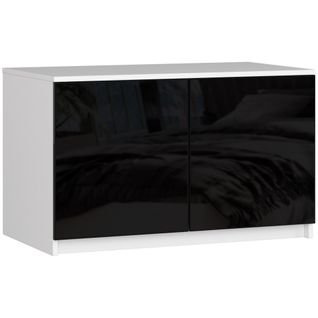 Surmeuble Pour Armoire S90 Blanc 90 Cm 2 Portes Façade Noir Brillant 2 Étagères 90x51x55